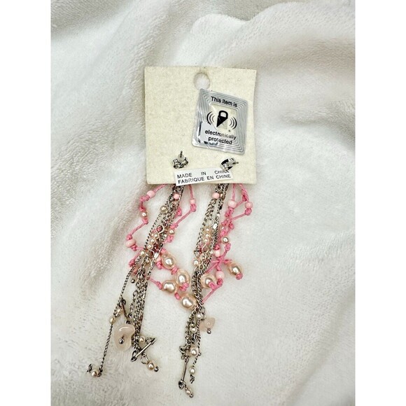NEW Free People Earrings Willow Dangles In Pink Flower Pearls Whimsical Spring - Picture 3 of 3
